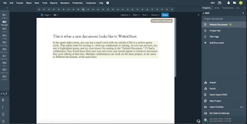 A screengrab of Writer Duet, an author tool that allows writers to collaborate while they create.