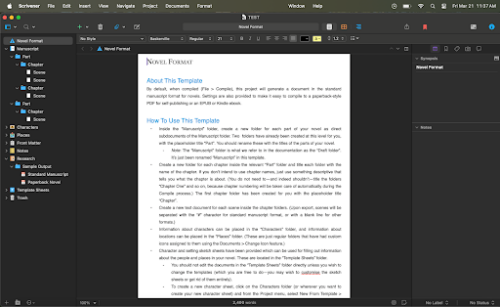 A screengrab of Scrivener, an author tool designed to keep authors organized while they draft.