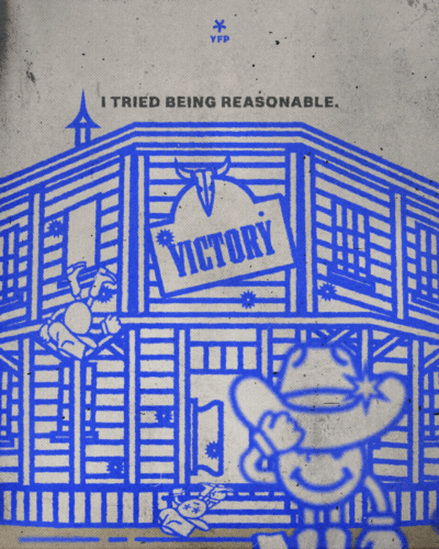 Blue doodle of a saloon by Jewell Melisa Morton, VCFA MFA in Graphic Design alumnx