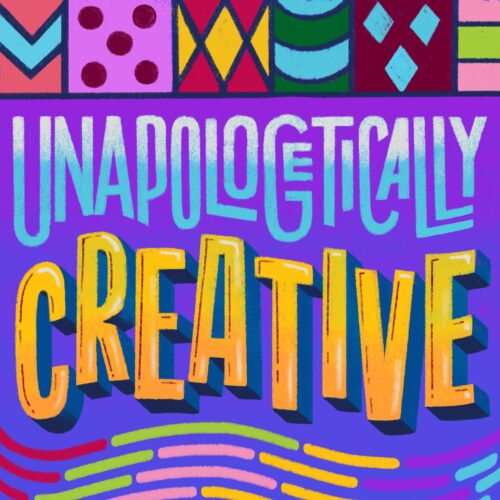 Logo for VCFA's official podcast, Unapologetically Creative