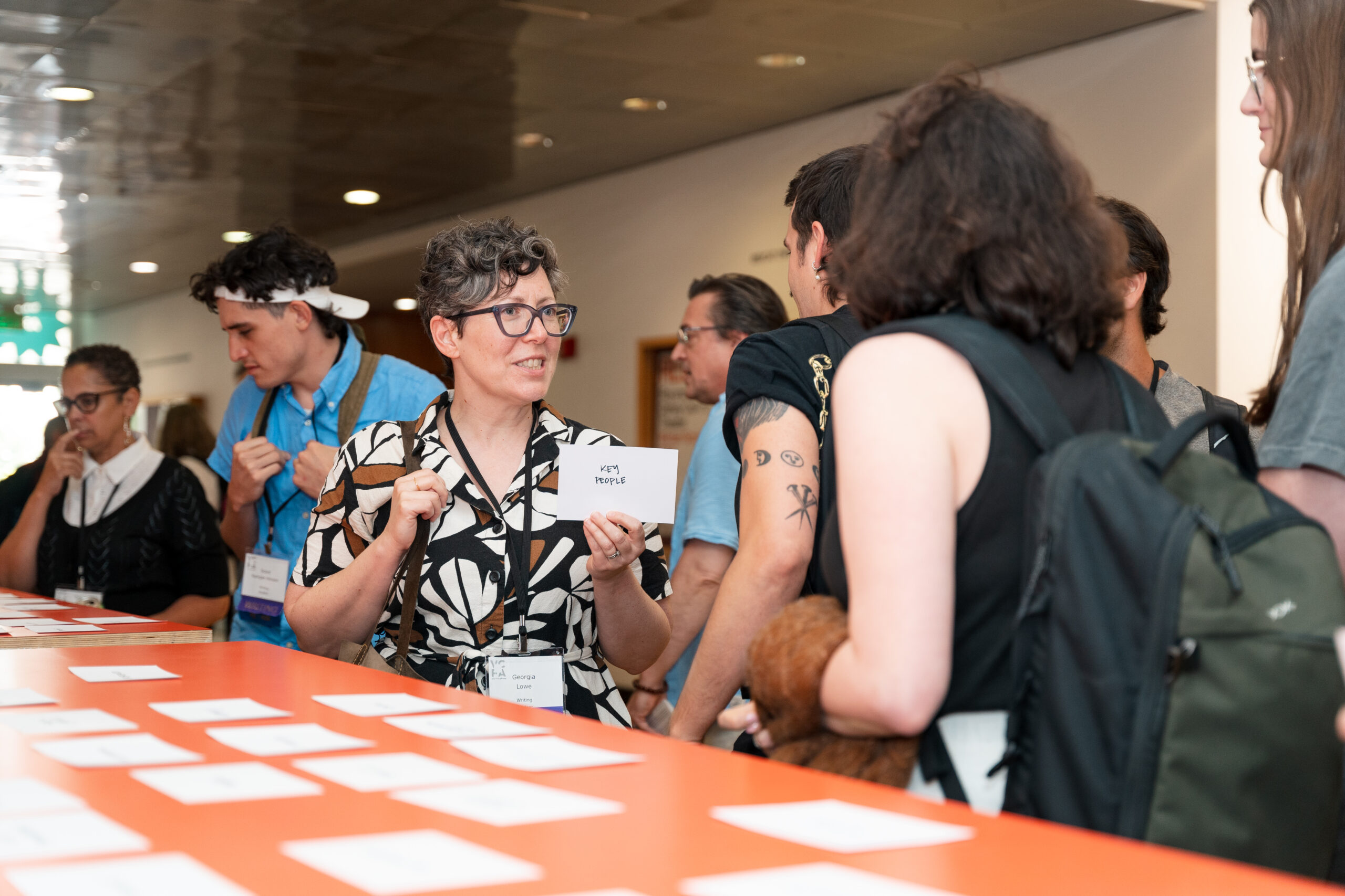 VCFA MFA students chat during convocation at California's newest mfa program