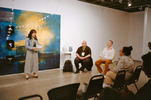 VCFA graphic design students discuss thesis work during residency at Southern Califonia's newest MFA